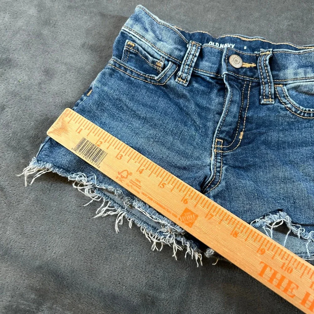 Old Navy Denim Shorts Girls Size 5‎ High-Rise Adjustable Waist Frayed Hem Blue